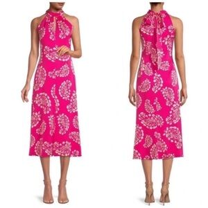 Milly Adrian Floral Paisley Halter Midi Dress Pink